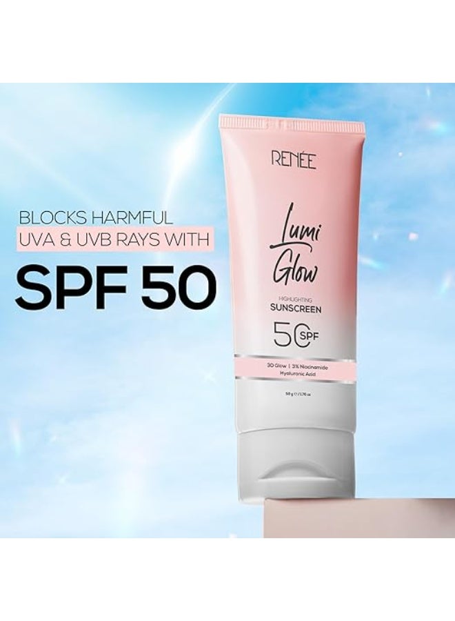 رينيه واقي الشمس رينيه لومي جلو المضيء مع عامل حماية SPF 50 | خفيف الوزن وغير لزج | لا يترك أثرًا أبيض | يحمي من أشعة UVA و UVB | يمنح بشرة متألقة - 50 جرام - Image 2